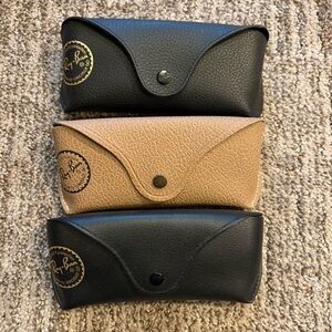 Ray Bans fold over glasses case, set of 3, black & tan